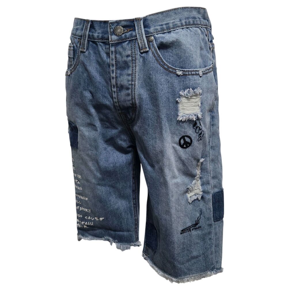 Civil Regime Distressed Denim Bermuda Shorts – 100% Cotton, Raw Hem, Size W30 - Picture 2 of 16